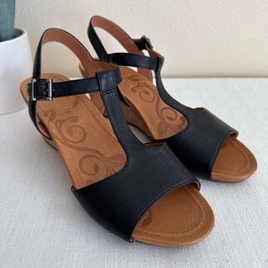 New Nurture Shawen Black Leather Cork Wedge Ankle Strap Sandals Women’s 10M